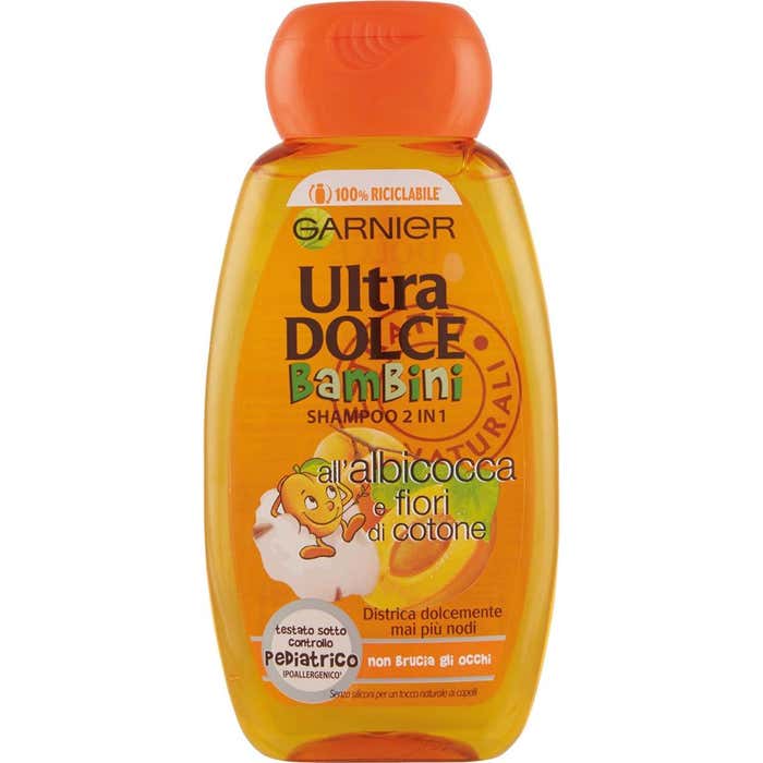 Garnier Ultra Dolce Shampoo 2in1 per Bambini all'albicocca e fiori di cotone, senza parabeni, 300 ml