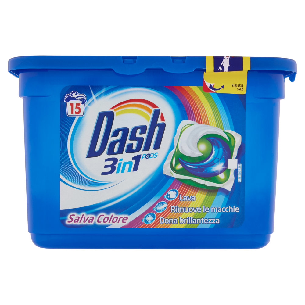 DASH PODS 3in1 Detersivo Lavatrice in Monodosi Salva Colore 15 Lavaggi
