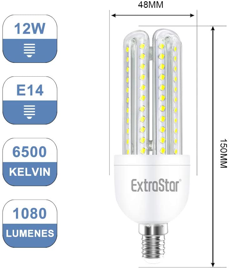 Lampadina LED E14,lampadine LED di mais, LED E14, 12W (equivalenti a 96W), 6500K 1080 lumen,luce bianca fredda