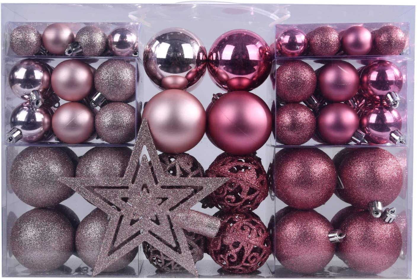 Decorazioni Albero di Natale Palline di Plastica Rosa 101 Pezzi in 9 Tipi