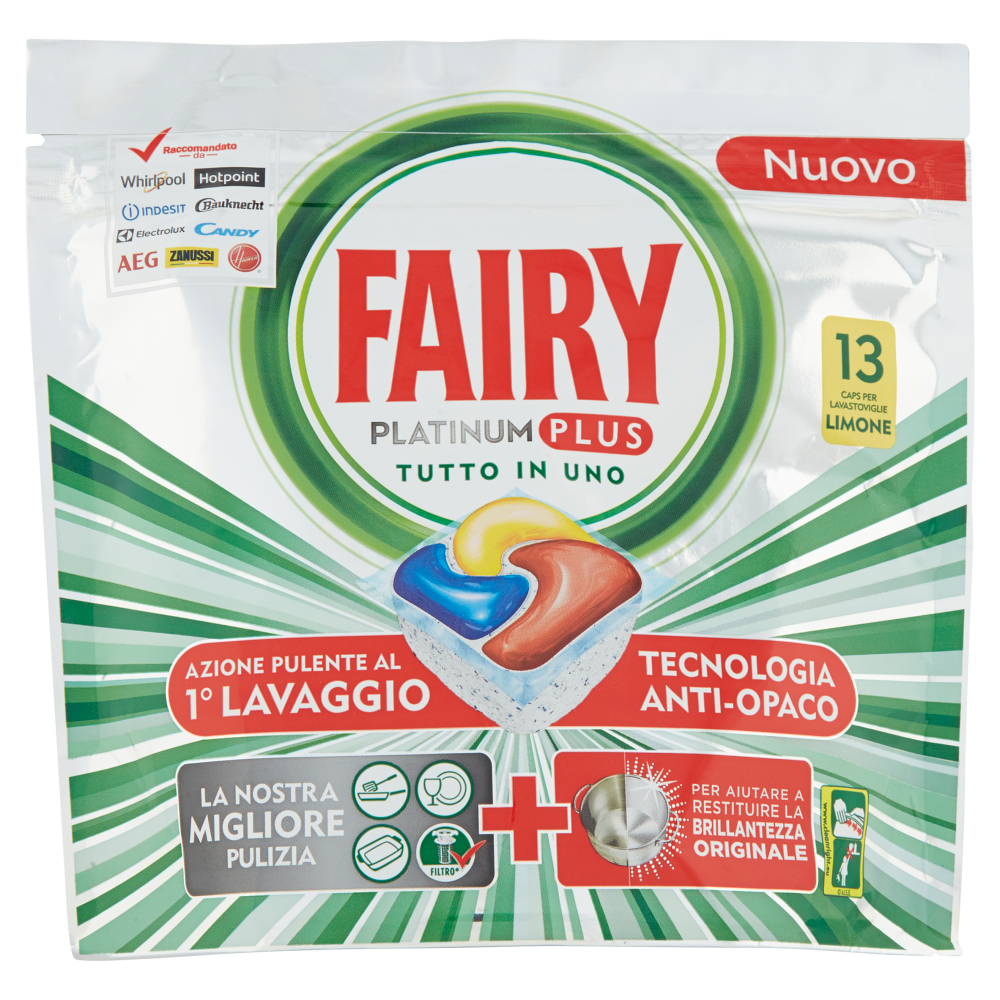 Fairy Platinum Plus Detersivo in Caps per Lavastoviglie, Confezione da 13 pastiglie, Limone